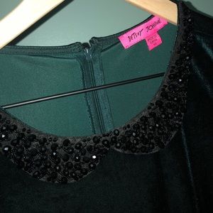Betsey Johnson Green Velvet Dress w/ Black Collar